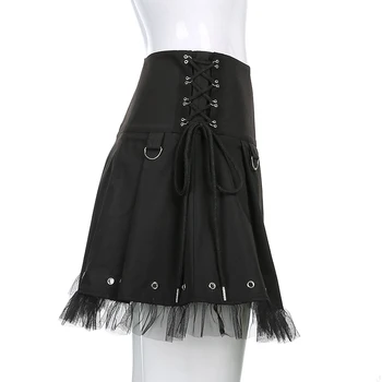 Vintage Mini de Encaje y2k Faldas de las Mujeres Harajuku Cintura Alta Oscuro de la Academia de la Moda Gótica, Faldas de Encaje Sexy Cremallera Trajes Cuteandpscho
