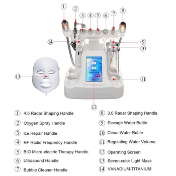 10 en 1 de Oxígeno Chorro de Agua Hydro Peeling Diamante Microdermabrasion Hydra Dermoabrasión RF Bio-lifting Facial de la Máquina