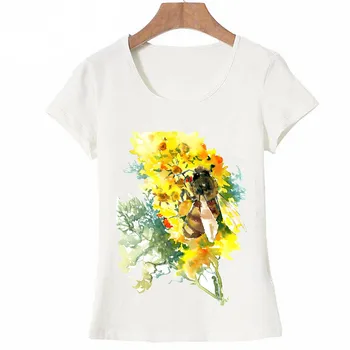 Nueva moda de verano de las Mujeres t-shirt la Miel de Abeja y la Flor Bonita Acuarela Arte de Despedida Camiseta de maiden casual Tops de mujer Camisetas