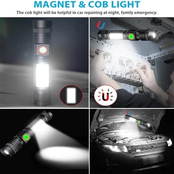 2pcs 8000LM USB Recargable de la Linterna Super Brillante Magnético de la Antorcha con la Mazorca de la luz de posición Impermeable Zoom Luz de la Bicicleta Para practicar Senderismo