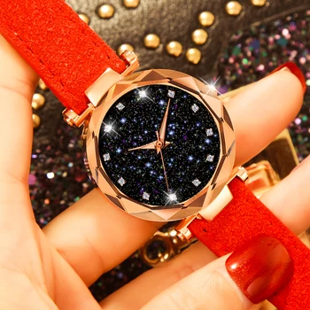 2020 Cielo Estrellado de las Mujeres Reloj de Pulsera de Moda Elegante y Luminoso de Cuero reloj de Pulsera de Lujo de Oro Rosa Reloj de Cuarzo relogio feminino