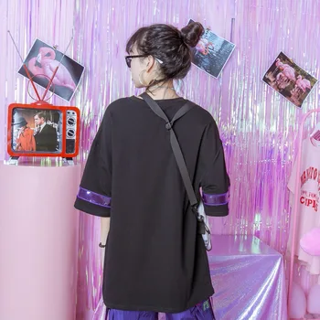 2018 verano nueva moda de los BF película de carácter bordado chica hip-hop suelto cinco de la manga T-shirt