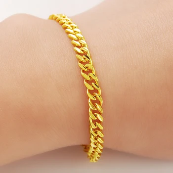 Nuevo oro puro color por cable Cadena de Pulseras Para las Mujeres, las niñas,moda oro 24k GP de 4 mm de ancho de la pulsera 16 cm / 19cm de largo