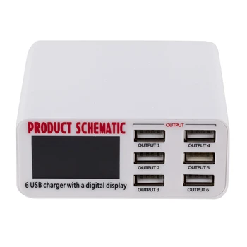 Durable 6A 10W de Salida de la Energía del Cargador USB Con Pantalla LCD Digital de 6 Puertos USB Cargador Rápido Inteligente Charginger