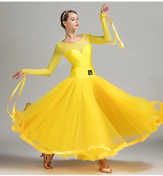 Amarillo estándar de salón de baile vestido de las mujeres vals vestido de flecos de Danza desgaste de baile vestido de baile moderno trajes traje de flamenca