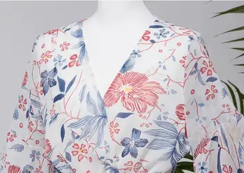 2019 Nueva Moda V-cuello floral Europea de la calle delgado de la gasa Vestido de las Mujeres