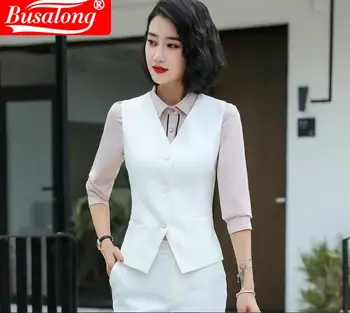 Nuevo Chaleco de las mujeres de moda de la Oficina de Negocios de ropa de trabajo de las Señoras Formal, ropa Casual Slim Solo Pecho Chaleco Blanco hembra Capa