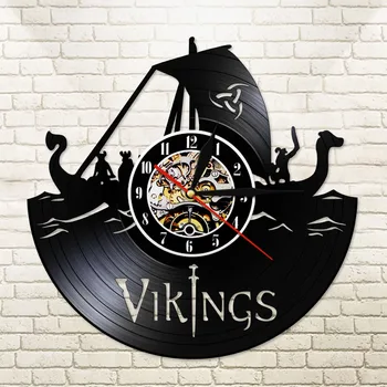 Vikingos disco de Vinilo de Pared Reloj de Vikingos Decoración de la Habitación del Reloj de Pared Moderno Vikingos Serie LP Arte de Pared Reloj de Pared de Regalo de Cumpleaños