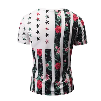 Bandera de estados UNIDOS de Flores de camiseta de los Hombres/de las Mujeres de Moda de la Marca de la Camiseta de la Impresión de los Cráneos de los Árboles V-cuello de la camiseta de Verano Tops Camisetas