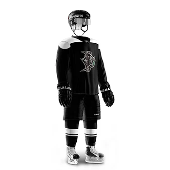 Han Pato Envío Libre de la Vendimia de Hockey Hielo Camisetas Imprimir el Logotipo de caballeros Baratos de alta calidad H6100-4 negro