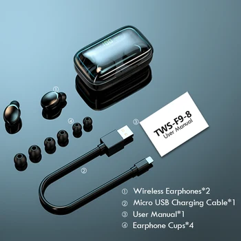 TWS Bluetooth 5.0 Auriculares 2200mAh de Caja de Carga de Auriculares Inalámbricos de 9D Estéreo de los Deportes de la prenda Impermeable Auriculares Auriculares Con Micrófono