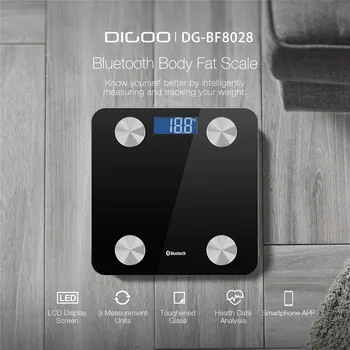 DIGOO Bluetooth-Escalas de Electrónica Inteligente Escala de las Grasas de Cuerpo de la Escala de la Pantalla LCD Pantalla Piso de Peso Corporal Báscula de Baño DG-BF8028