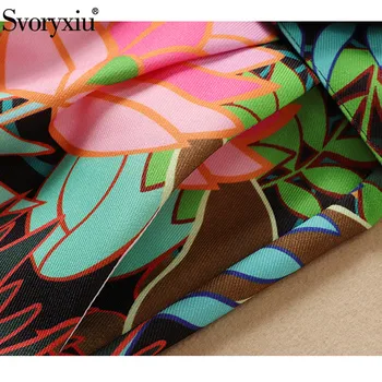 Svoryxiu Pista Diseñador de Otoño Set de Dos piezas de las Mujeres de la Moda de los Hombros Fuera de la Flor de la ia de Impresión Blusa + Cortos Twinset Femenino