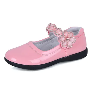Las Muchachas de flor de Zapatos de Primavera, de Otoño de la Princesa de Encaje de Cuero de la PU Zapatos Lindos Bowknot Rhinestone Para las Edades de 3 a 14 de Niño Zapatos