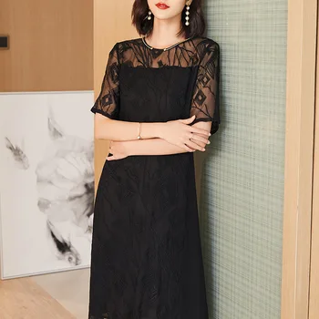 2020 verano nueva moda sexy slim puñalada O-cuello negro de manga corta vestido de la mujer más el tamaño de L-5XL elegante de alta calidad vestidos