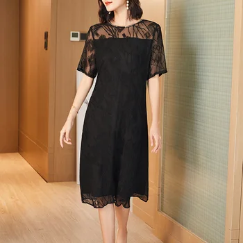 2020 verano nueva moda sexy slim puñalada O-cuello negro de manga corta vestido de la mujer más el tamaño de L-5XL elegante de alta calidad vestidos