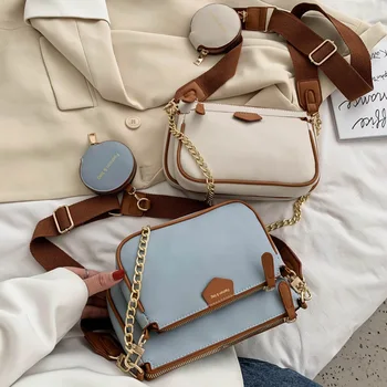 Cadenas de moda de las mujeres de hombro bolsas de diseñador amplia correa de bolsos de lujo de la pu de cuero de crossbody bolsa de dama cartera pequeña bolsa de 3