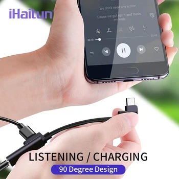 IHaitun de Lujo Tipo C Adaptador de Cable Para Huawei Mate 20 Pro de Xiaomi Splitter de Audio de los auriculares Auriculares de Carga del Convertidor Cargador