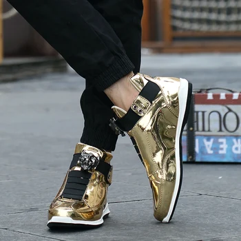 MR CO Fresco de los Hombres de Alta la parte Superior de los Hombres de Oro Glitter Zapatillas de deporte Bling Zip de la Plataforma de Pisos Zapatos de Hombre Brillante Leopardo de Plata en la cabeza de los Zapatos