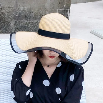 2020 Nuevos Sombreros para el Sol para las Mujeres, las Niñas de Ala Ancha Disquete Sombrero de Paja de Verano de Bohemia de la Playa de la Tapa de la Cinta de Chapeau Negro