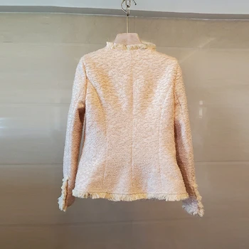 Vintage Estilo Único de pecho Pelado Chaqueta de Tweed de Abrigo de las Mujeres 2020 de la Moda de Manga Larga de las Señoras de la ropa de Abrigo Casual Casaco Femme