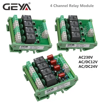 GEYA de 4 Canales Módulo de Relé 1 contacto de conmutación sin potencial para Montaje en Carril DIN 12V 24V DC/AC de Interfaz de Relé Módulo de PLC