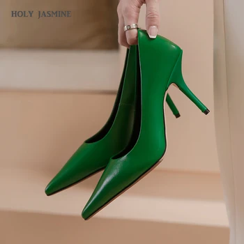 2020 Nuevas hechas a Mano de Cuero Negro Bombas de las Señoras de piel de Oveja de Alta Súper Finos Tacones de Zapatos Elegantes de la Punta del Dedo del pie de la Oficina de la Mujer de las Bombas