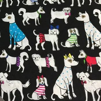 Lindo Digital Impresa Vivos Perro de dibujos animados Impreso Tela de Algodón para coser ropa de cama de tela decoración 50x105cm
