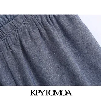 KPYTOMOA Mujeres 2020 de la Moda Desgaste de la Oficina Recta Pantalones Vintage de Alta Cintura con Elástico Dobladillo de Vuelta Mujeres de Tobillo Pantalones de Mujer