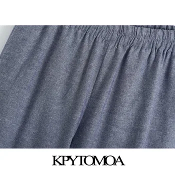 KPYTOMOA Mujeres 2020 de la Moda Desgaste de la Oficina Recta Pantalones Vintage de Alta Cintura con Elástico Dobladillo de Vuelta Mujeres de Tobillo Pantalones de Mujer