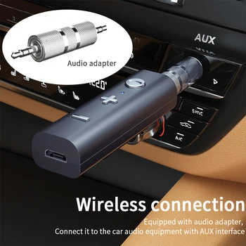 VAORLO Bluetooth 5.0 Receptor de 3,5 mm AUX de Audio Estéreo de Música Inalámbrica Adaptador de manos libres Kit de Coche Transmisor De los Altavoces de los Auriculares