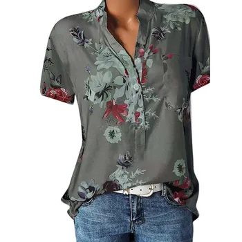 Bohemio de la Mujer de la Túnica Floral de la Impresión Bolsillo de la Camisa de las mujeres 2020 blusas de Manga Corta Blusa Fácil la parte Superior de la Camisa de Más el Tamaño de la Blusa Feminina