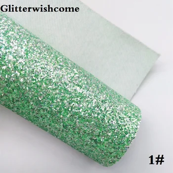 Glitterwishcome 30X134CM Mini Rollo de Cuero Sintético, Fluo Grueso Brillo de Cuero tejido de Vinilo de los Arcos, GM045