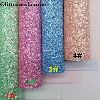 Glitterwishcome 30X134CM Mini Rollo de Cuero Sintético, Fluo Grueso Brillo de Cuero tejido de Vinilo de los Arcos, GM045