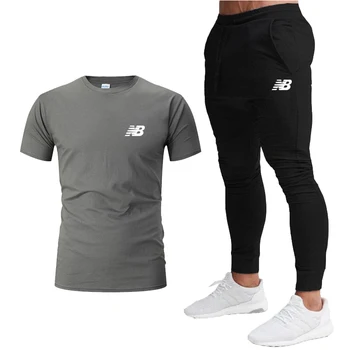 Casual, sportwear, verano alfabeto imprimir traje de ropa deportiva de los hombres de correr de fitness traje de los hombres de traje de camiseta + pantalones conjunto de 2 piezas