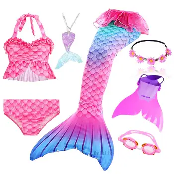 Hermosas Chicas de Natación Cola de Sirena a los Niños de la Sirenita Disfraz de Cosplay Traje de baño Bikini Set para que los Niños pueden Agregar mono-aleta