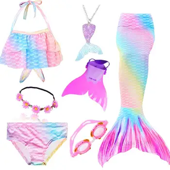 Hermosas Chicas de Natación Cola de Sirena a los Niños de la Sirenita Disfraz de Cosplay Traje de baño Bikini Set para que los Niños pueden Agregar mono-aleta