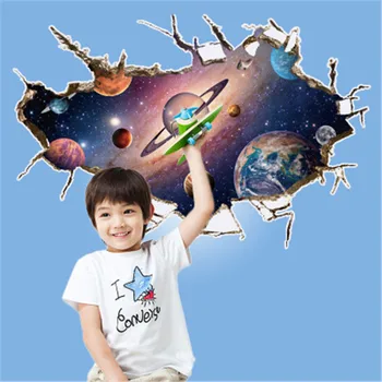 El Espacio 3D Universo Planeta etiquetas Engomadas de la Pared la Habitación de los Niños Dormitorio Decoración de fondo de pantalla Auto-adhesivo Impermeable de BRICOLAJE Calcomanía Desmontable de PVC Mural