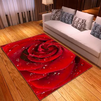 3D Rojo Rosa Flor Sofá Suelo del Pasillo de Alfombra Moderna Decoración del Hogar Dormitorios Mesilla de noche de Alfombra antideslizante Alfombra Alfombras para Sala de estar