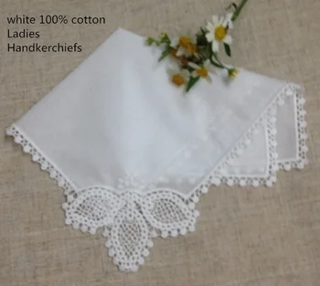 Conjunto de 12 de Moda de las Señoras de Pañuelos de Algodón Blanco de Encaje Weddding Novia Pañuelo Para la Madre de Novia bodas Regalos de 12 x 12