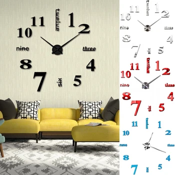 2019 Nueva decoración del Hogar espejo grande reloj de pared de diseño moderno 3D DIY gran decorativos, relojes de pared reloj de pared Regalo único
