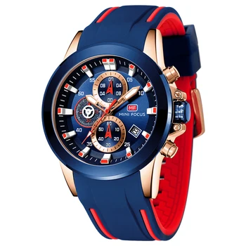 MINI FOCO de la Moda Reloj de Pulsera de los Hombres Impermeable deportivo Multifunción Reloj de los Hombres reloj de Pulsera de Cuarzo de la Marca de Lujo de la Correa de Silicona Azul