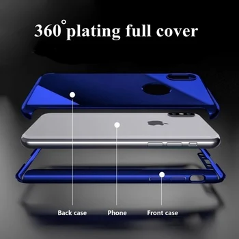 360 Grados Completa de la Cubierta del Caso Para el iphone 7 8 Plus iphone 6 6 Plus Bling de la Galjanoplastia de Espejo de los Casos para el iphone X 10 5 5s se Coque 7plus