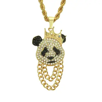 Nuevo Rhinestone Panda Colgante, Collar Para los Hombres Y Mujeres de Oro de Plata de Color de Hip Hop de los Hombres de la joyería Regalos