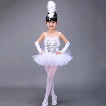 La moda 3 / 4pcs Poliéster Spandex Niño Tutu Cisne Traje de Ballet Lindo Vestido de Baile Vestidos de Bailarina Vestido de los Niños