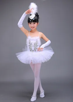 La moda 3 / 4pcs Poliéster Spandex Niño Tutu Cisne Traje de Ballet Lindo Vestido de Baile Vestidos de Bailarina Vestido de los Niños