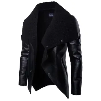 La moda de 2019 Otoño invierno de la calle Inglaterra de lana ropa de abrigo de los hombres de cuero de la motocicleta irregular punk chaqueta de cuero de los hombres B038