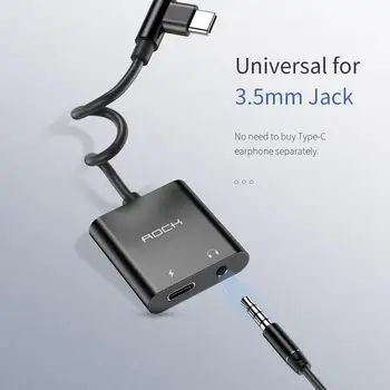 ROCK CA01 USB-C / Tipo-C a 3.5 mm + USB-C / Tipo-C EP de Carga Rápida Adaptador de Audio por Cable, Longitud: 12 cm adaptador para Auriculares