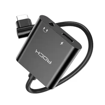 ROCK CA01 USB-C / Tipo-C a 3.5 mm + USB-C / Tipo-C EP de Carga Rápida Adaptador de Audio por Cable, Longitud: 12 cm adaptador para Auriculares