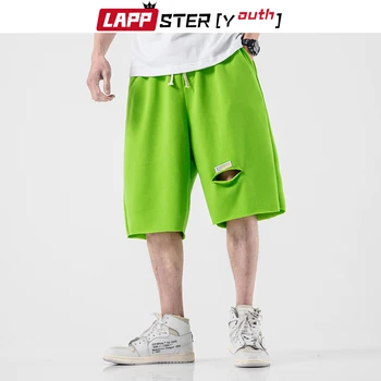 LAPPSTER-Juvenil Hombres 4 Colores Agujero Streetwear Sudor pantalones Cortos de Verano de 2020 Harajuku Casual pantalones Cortos de funcionamiento coreano de Algodón Sudor pantalones Cortos